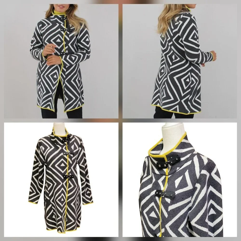 Marble Buckle Detail Longline Art-to-Wear Cardigan Sweater Jacket Size M